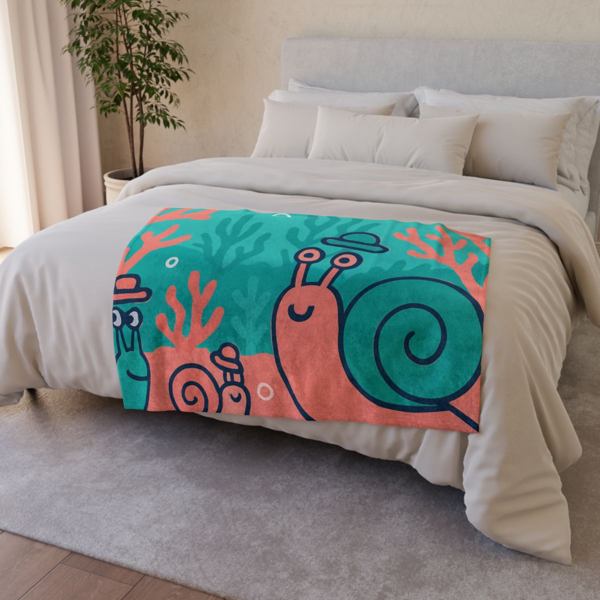 Coral City Snail Parade designer printed blankets