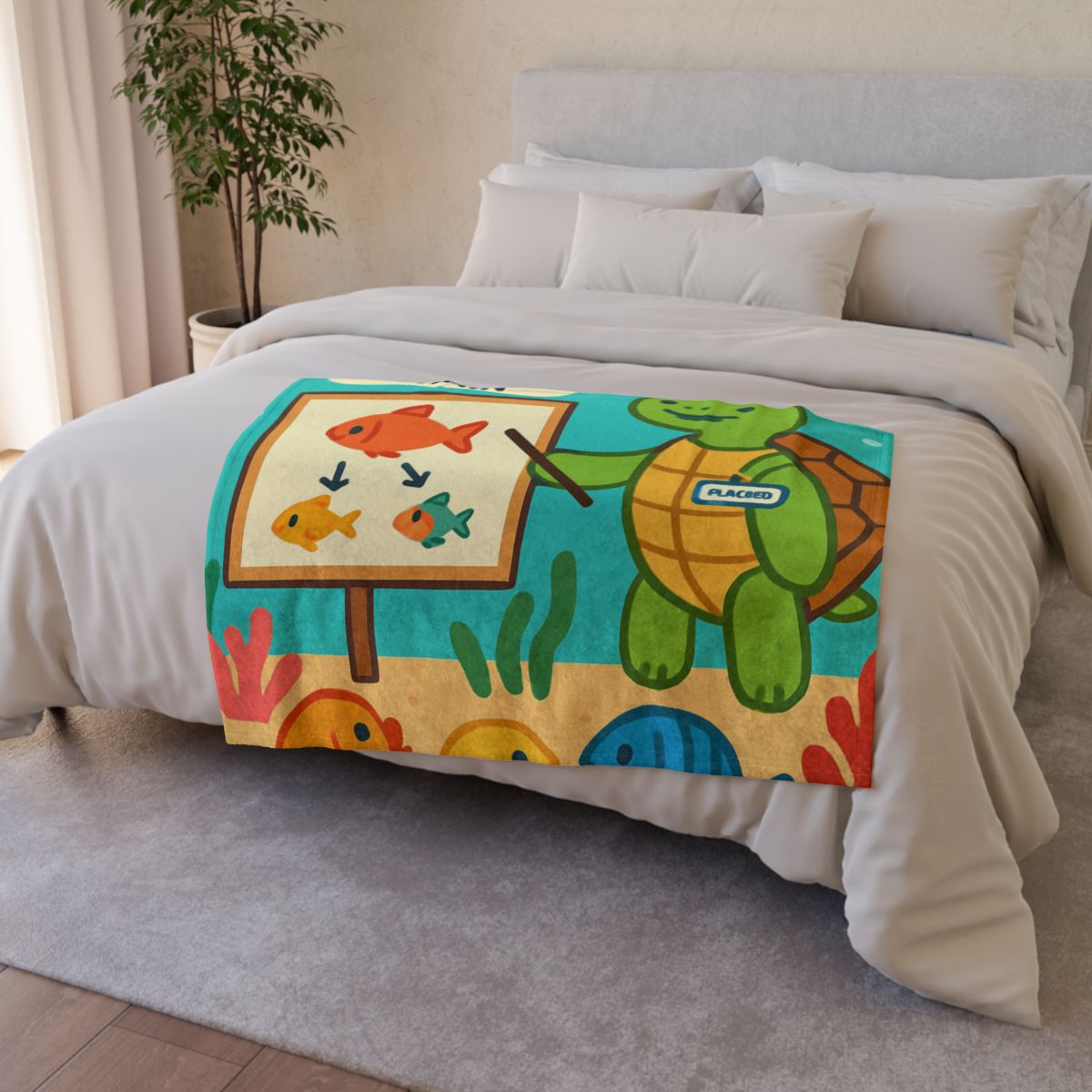 Coral Classroom Sea Turtle Guide personalized cozy blankets