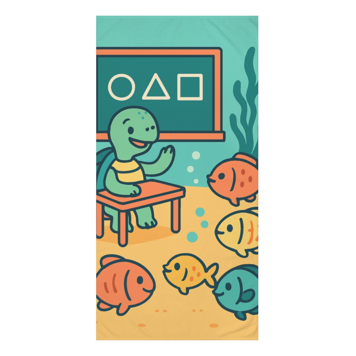 Coral Classroom With Curious Turtle personalized bath towels