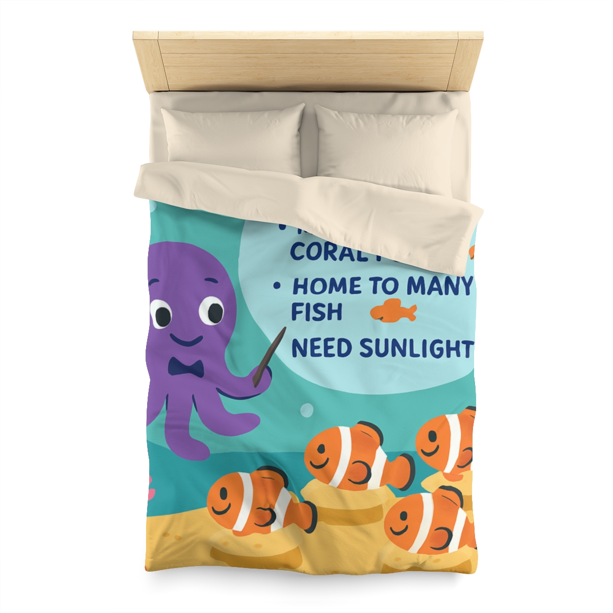 Coral Classroom With Professor Octopus soft comforter duvets