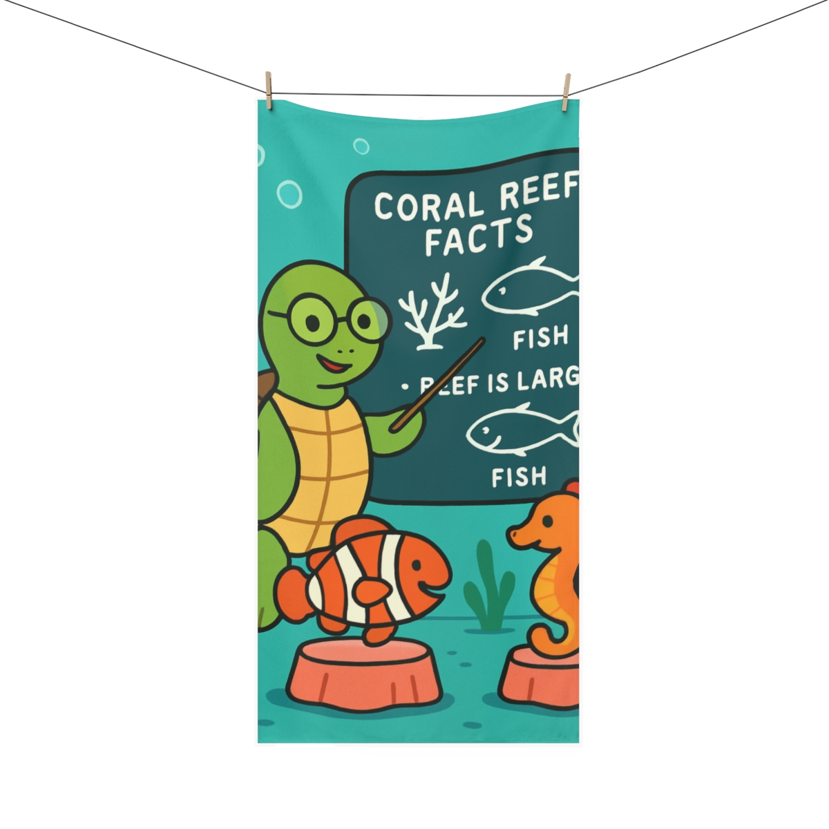 Coral Classroom With Professor Turtle personalized bath towels