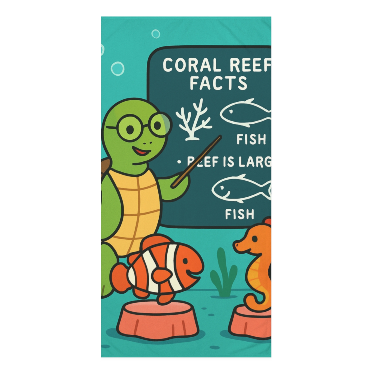 Coral Classroom With Professor Turtle personalized bath towels