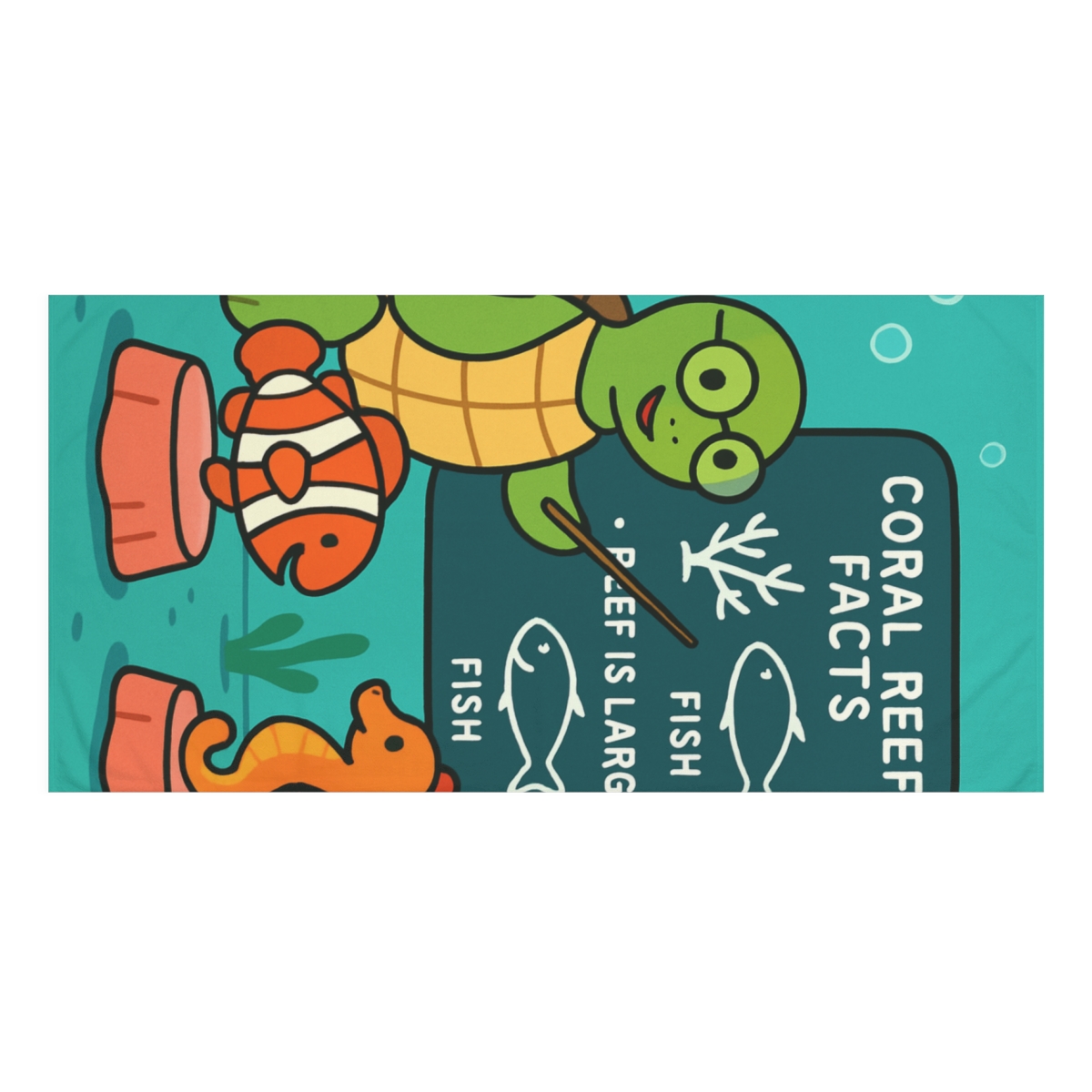 Coral Classroom With Professor Turtle personalized bath towels