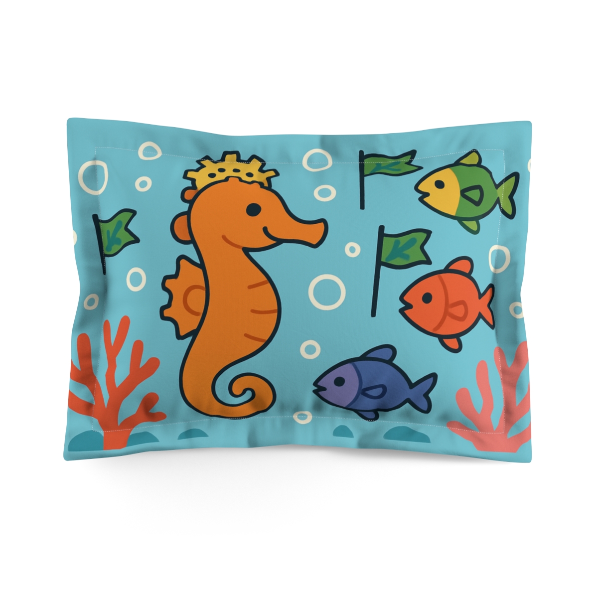 Coral Clockwork Seahorse Parade designer printed pillows