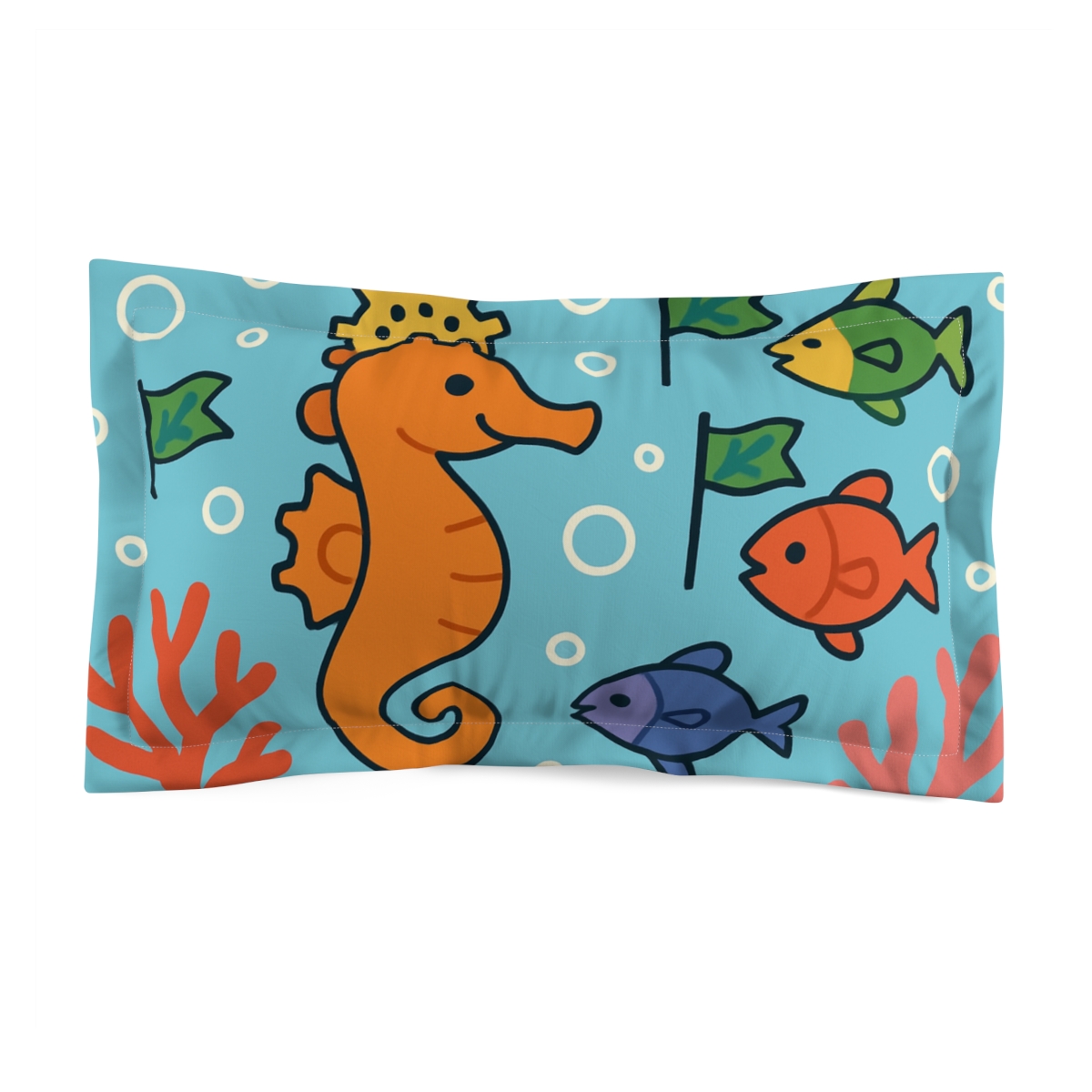 Coral Clockwork Seahorse Parade designer printed pillows