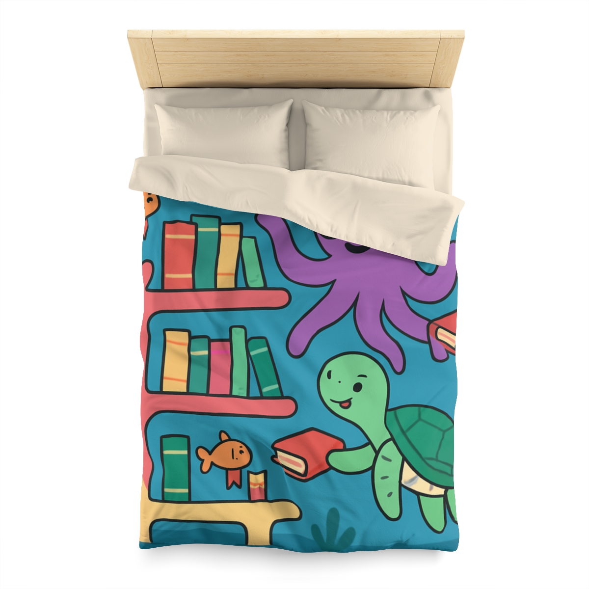 Coral Library And The Octopus Librarian custom duvets