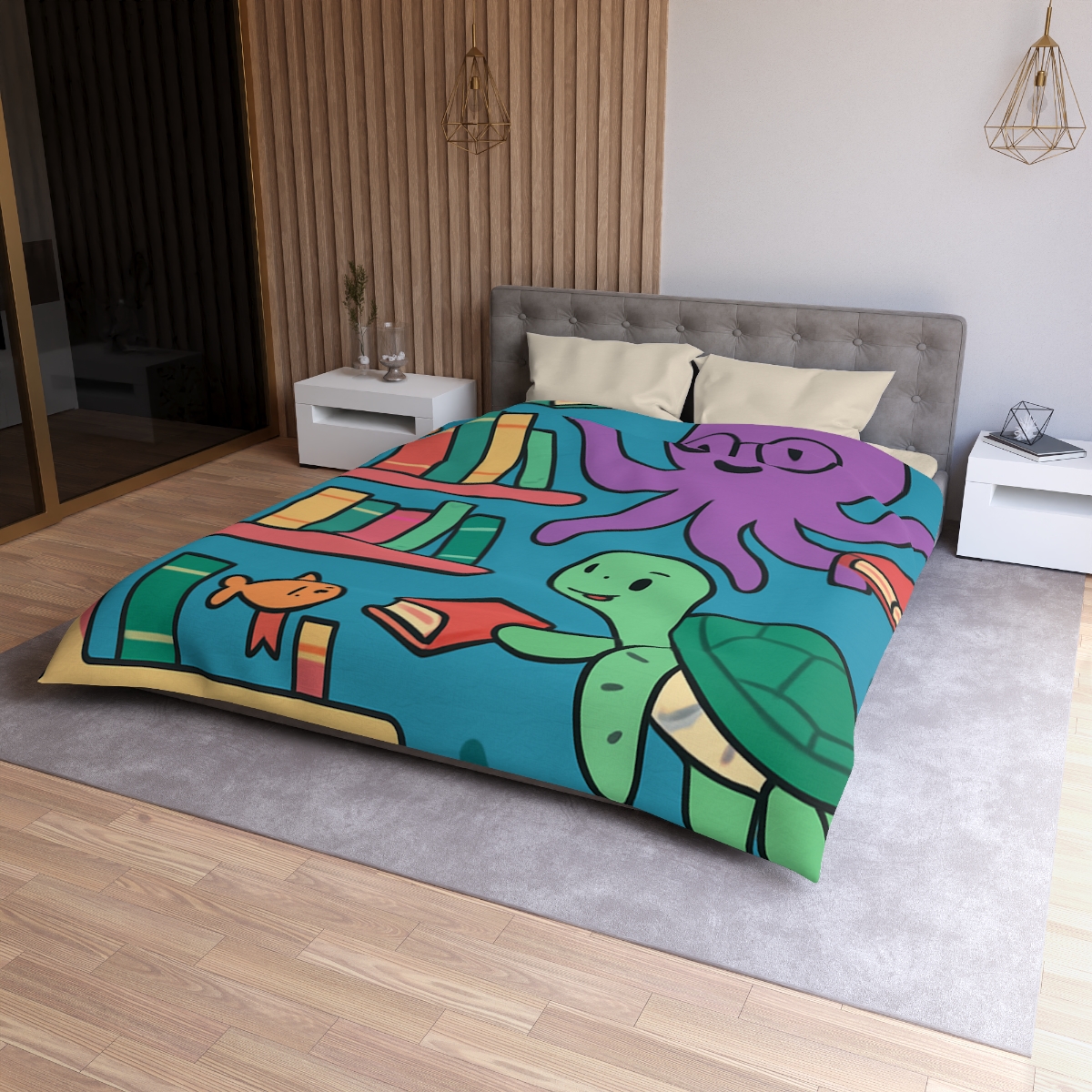 Coral Library And The Octopus Librarian custom duvets