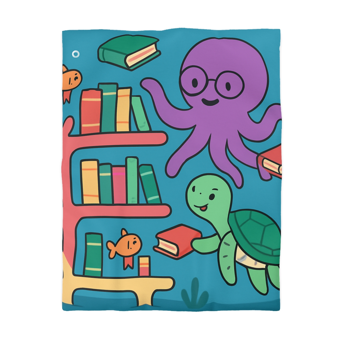 Coral Library And The Octopus Librarian custom duvets