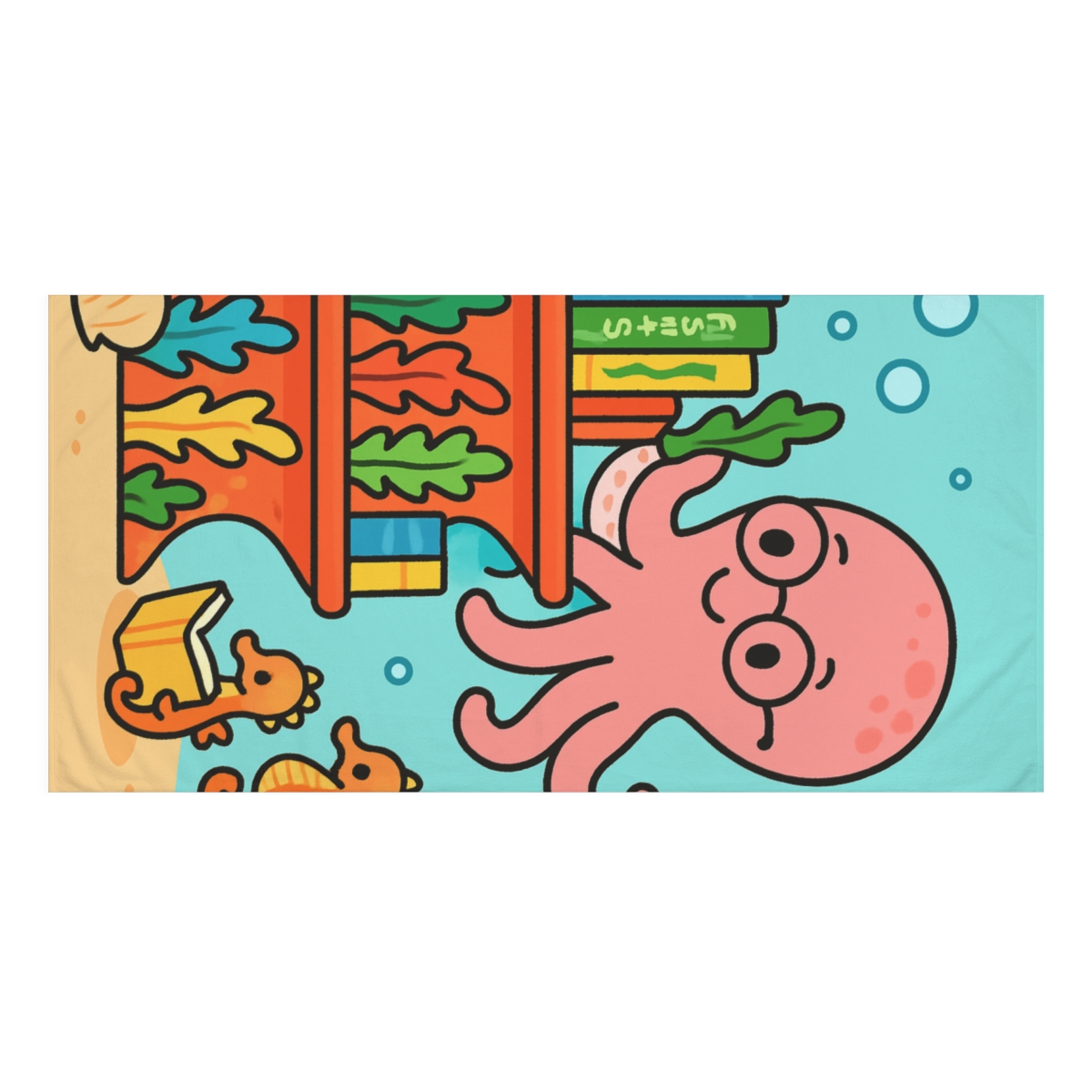 Coral Library And The Octopus Librarian custom towels