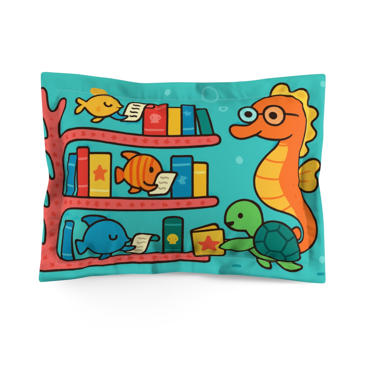 Coral Library And The Seahorse Librarian personalized decorative pillows