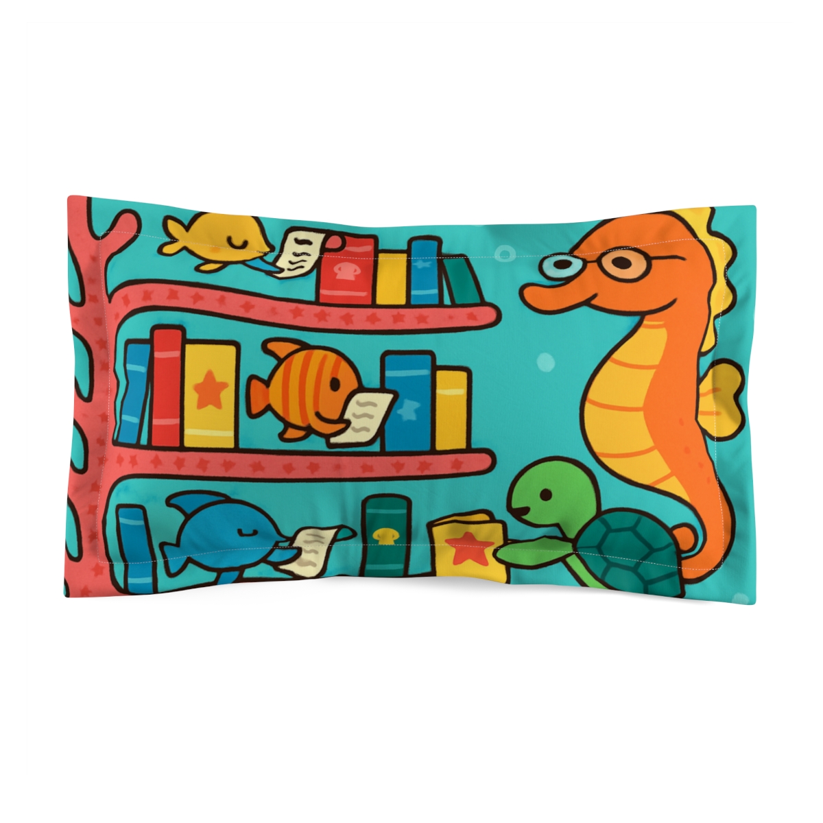 Coral Library And The Seahorse Librarian personalized decorative pillows