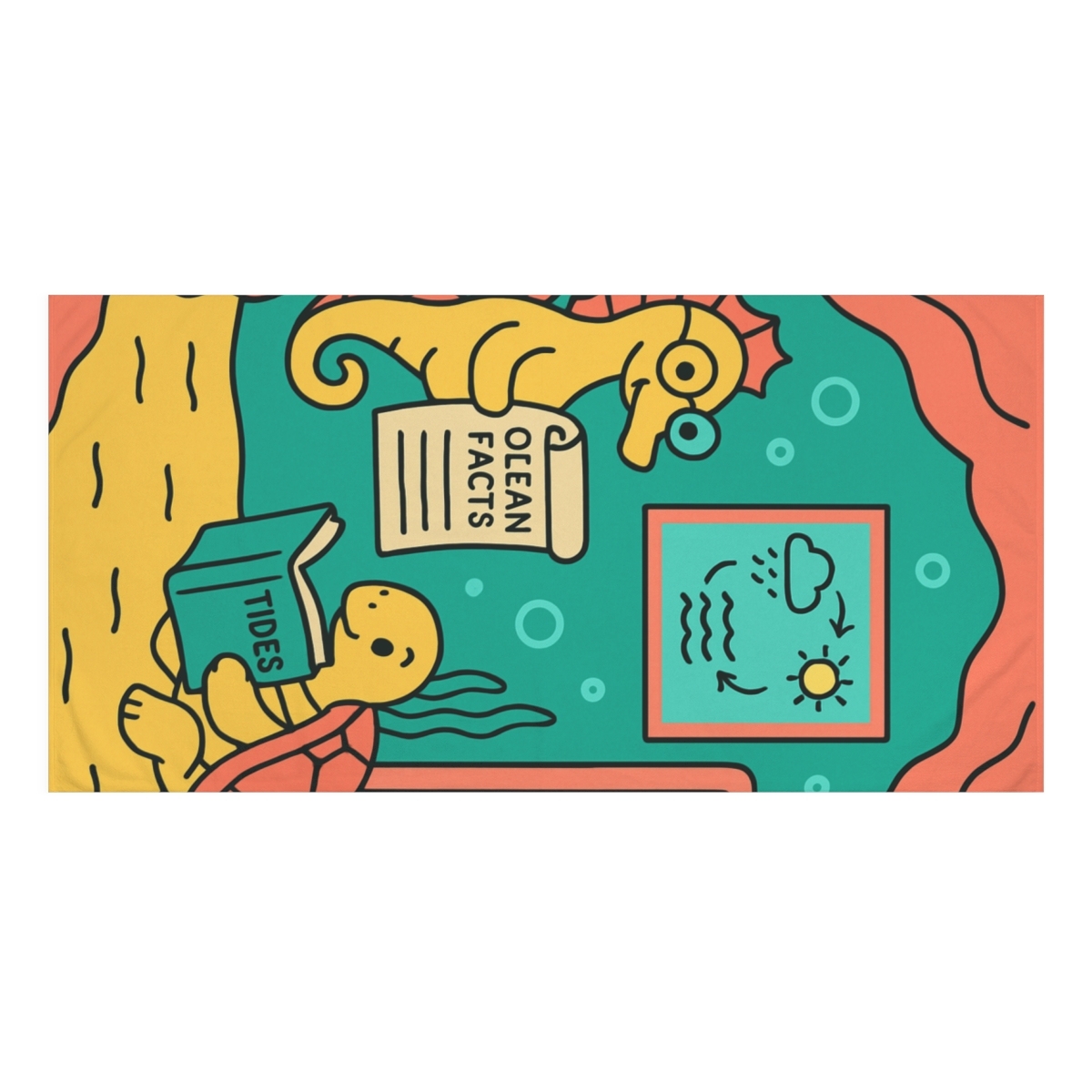 Coral Library And The Seahorse Scholar designer printed towels