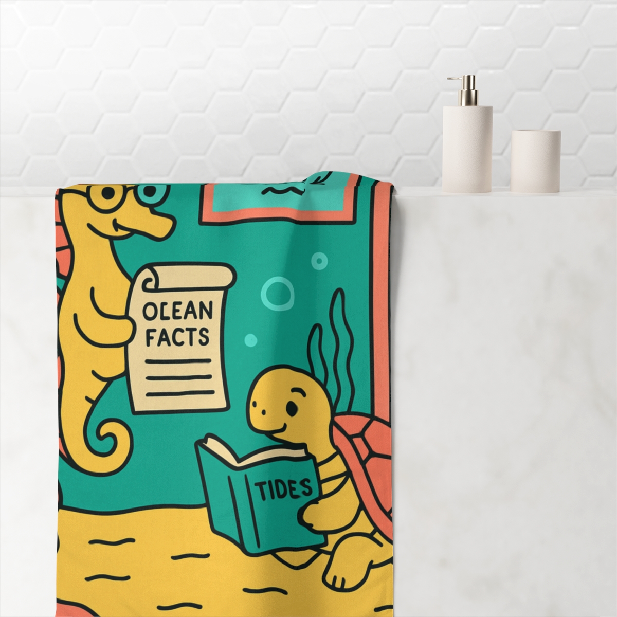 Coral Library And The Seahorse Scholar designer printed towels