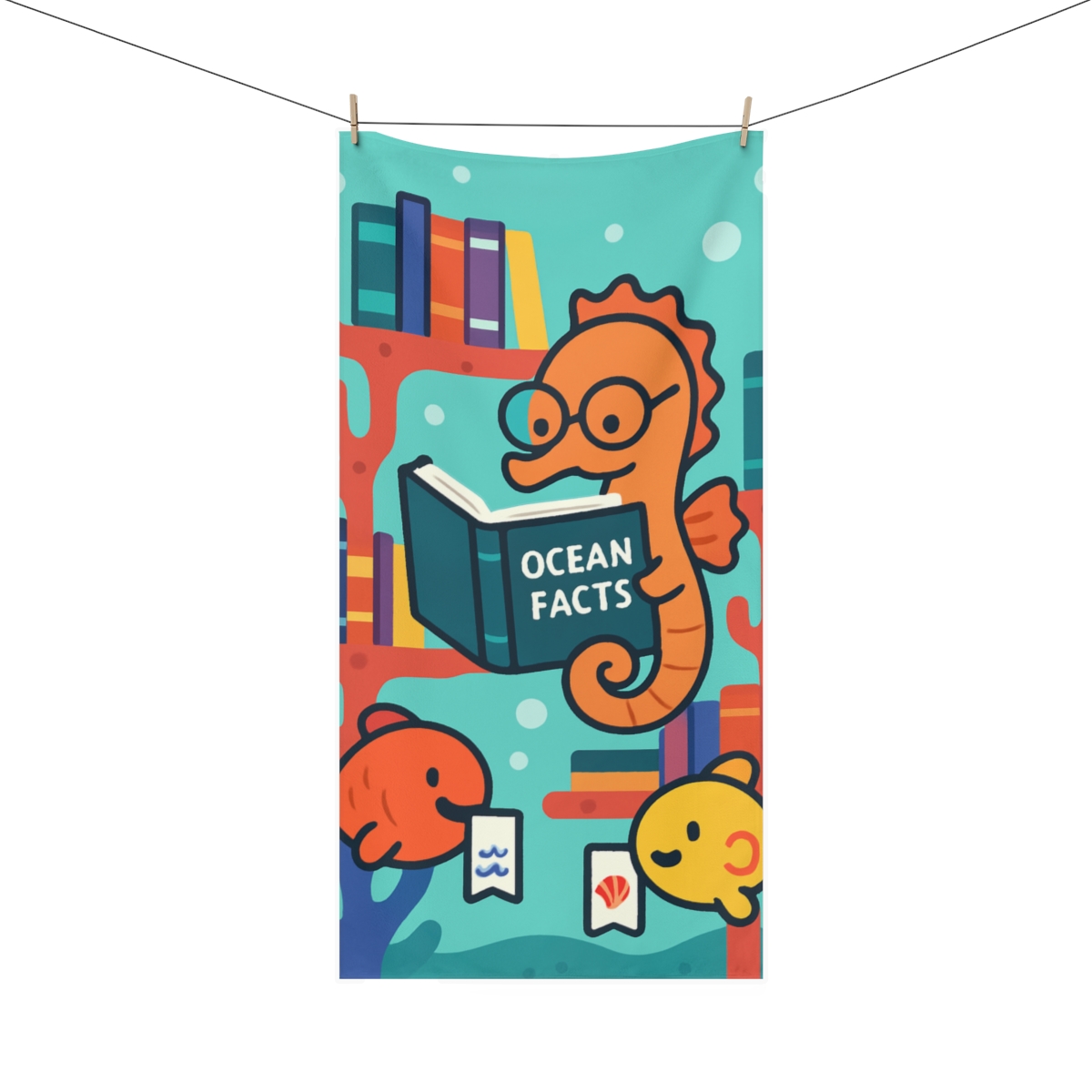Coral Library And The Seahorse Scientist unique gift towels