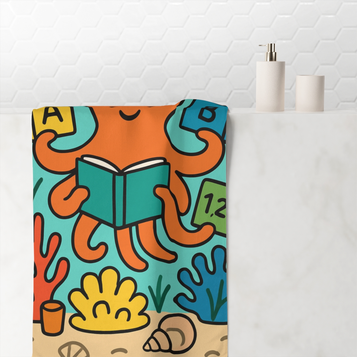 Coral Library Octopus soft cotton towels