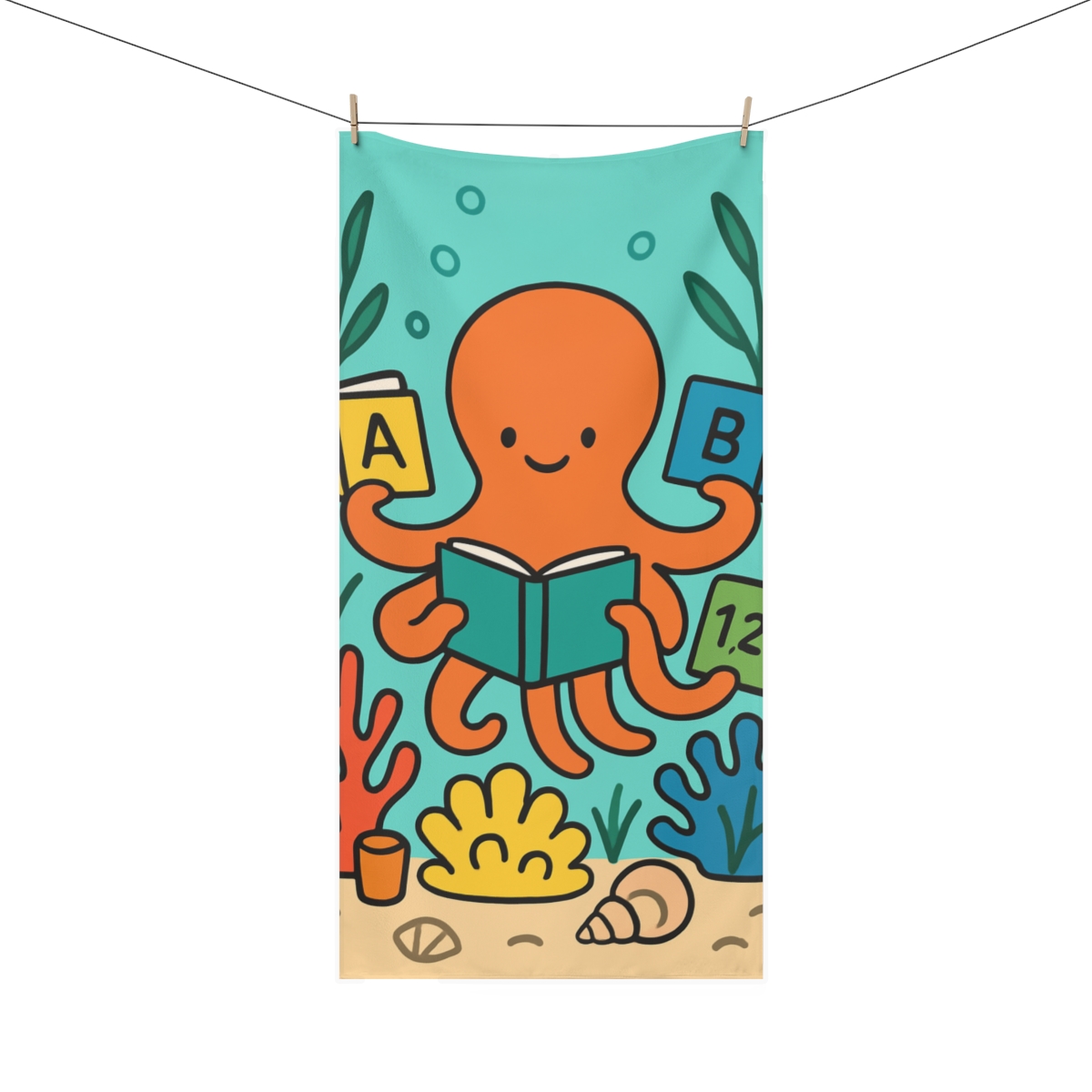 Coral Library Octopus soft cotton towels