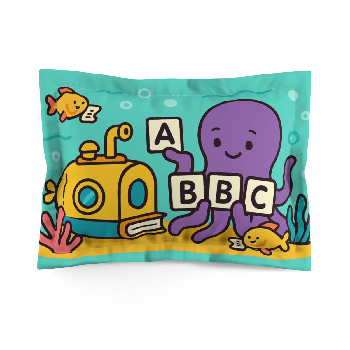 Coral Library Submarine And The Alphabet Octopus designer printed pillows
