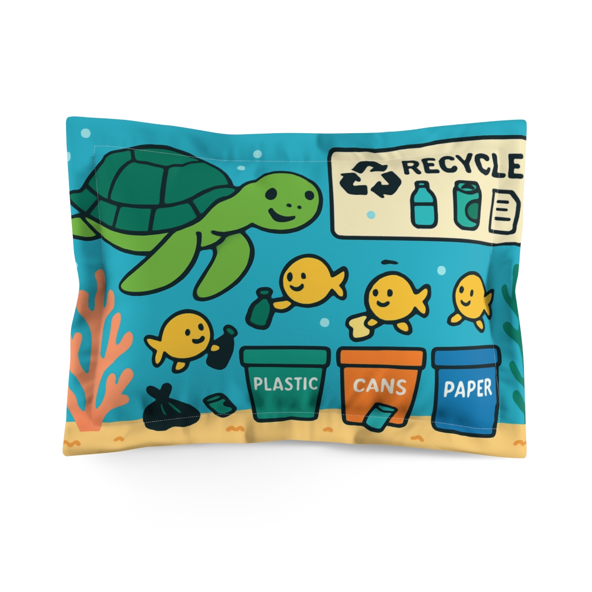 Coral Reef Cleanup Turtle Team stylish throw pillows