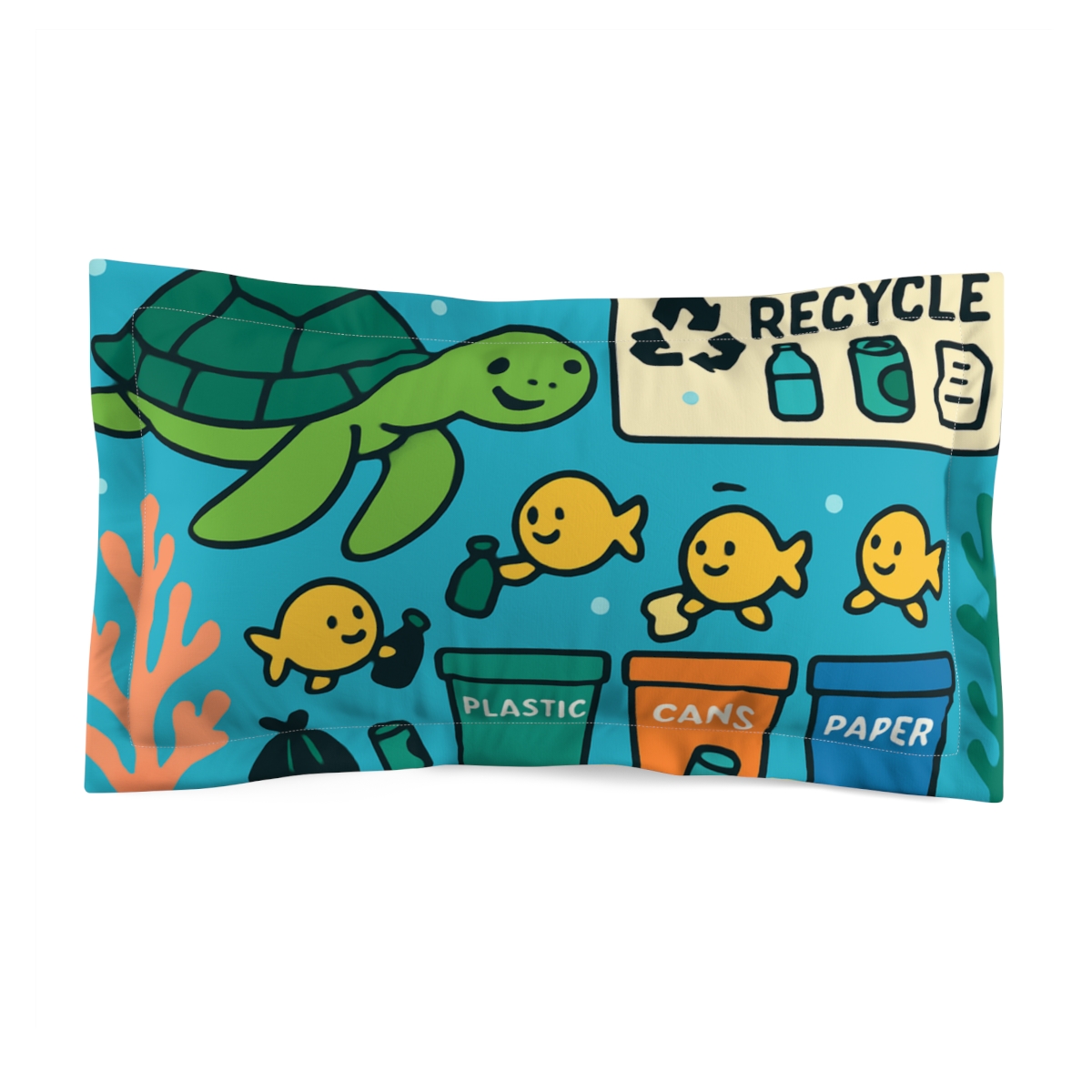 Coral Reef Cleanup Turtle Team stylish throw pillows