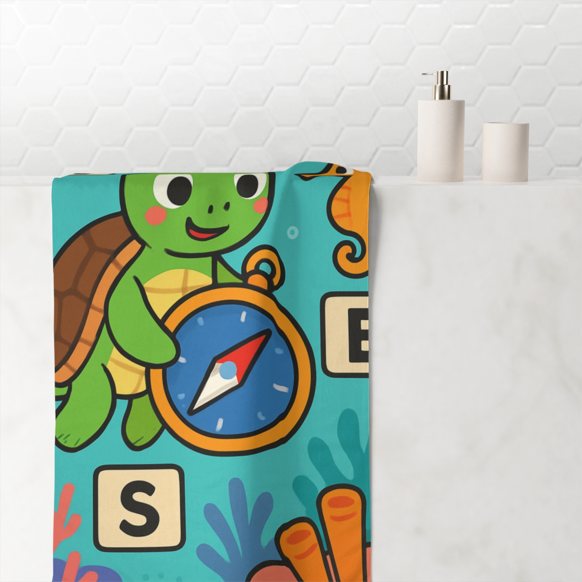 Coral Reef Compass Adventure designer printed towels