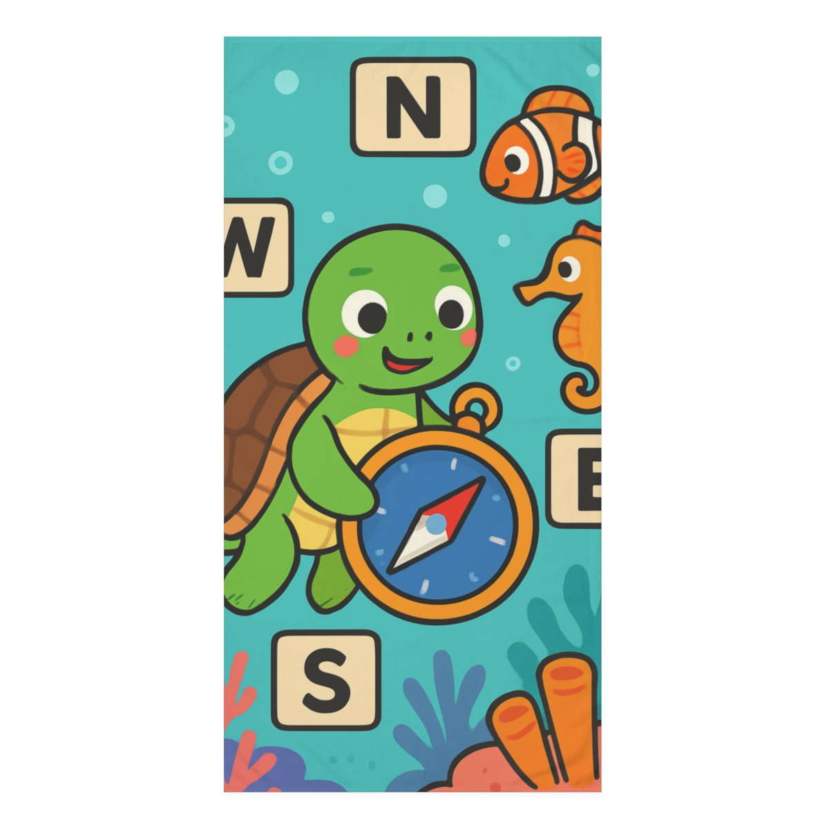 Coral Reef Compass Adventure designer printed towels