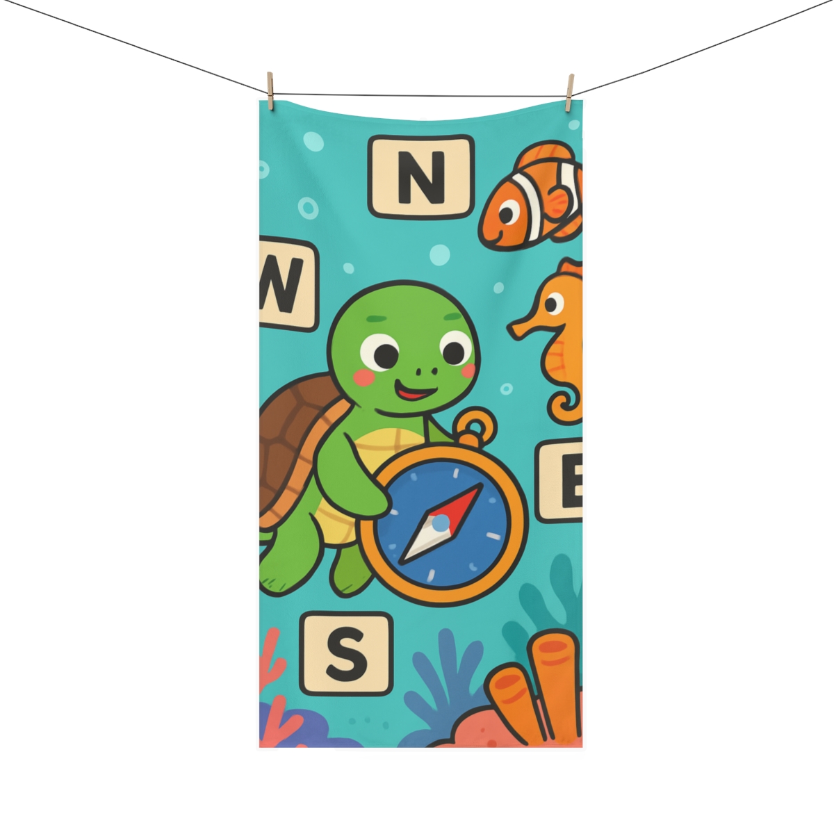 Coral Reef Compass Adventure designer printed towels