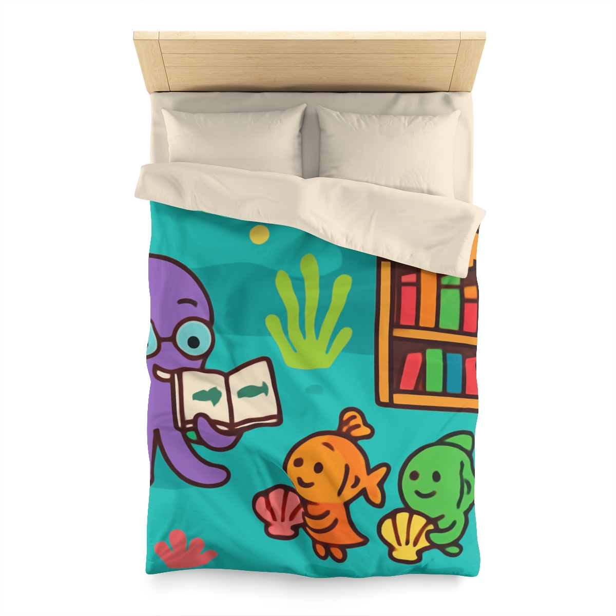 Coral Reef Library With The Octopus Librarian soft comforter duvets