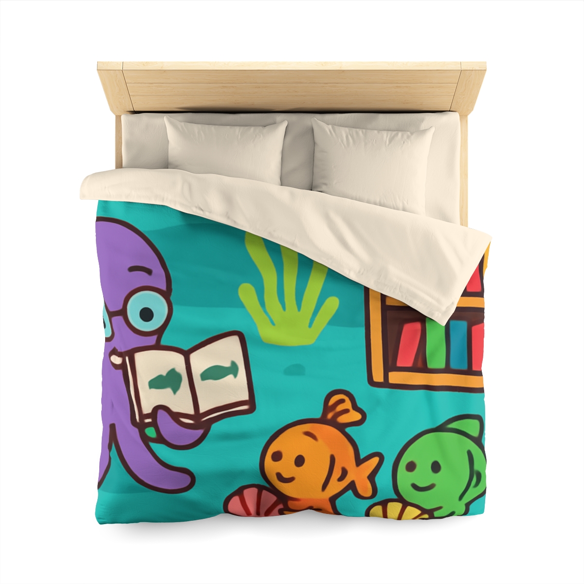 Coral Reef Library With The Octopus Librarian soft comforter duvets