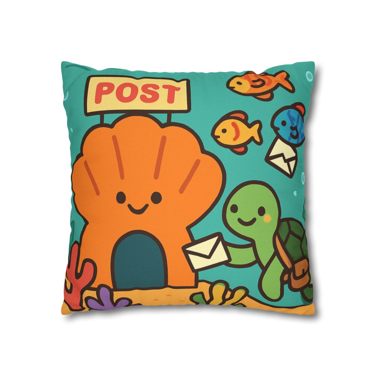 Coral Reef Post Office With Turtle Mail Carrier soft cotton pillow cases