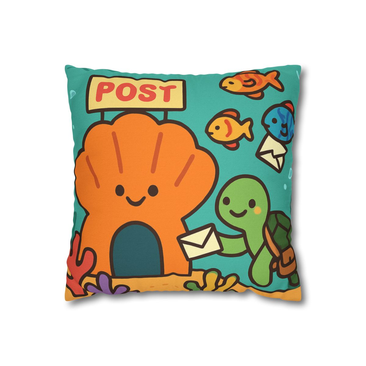 Coral Reef Post Office With Turtle Mail Carrier soft cotton pillow cases