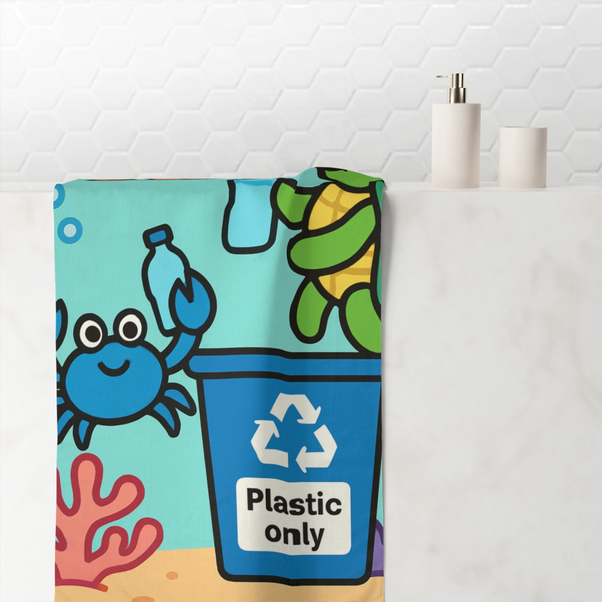 Coral Reef Recycling Crew trendy hand towels