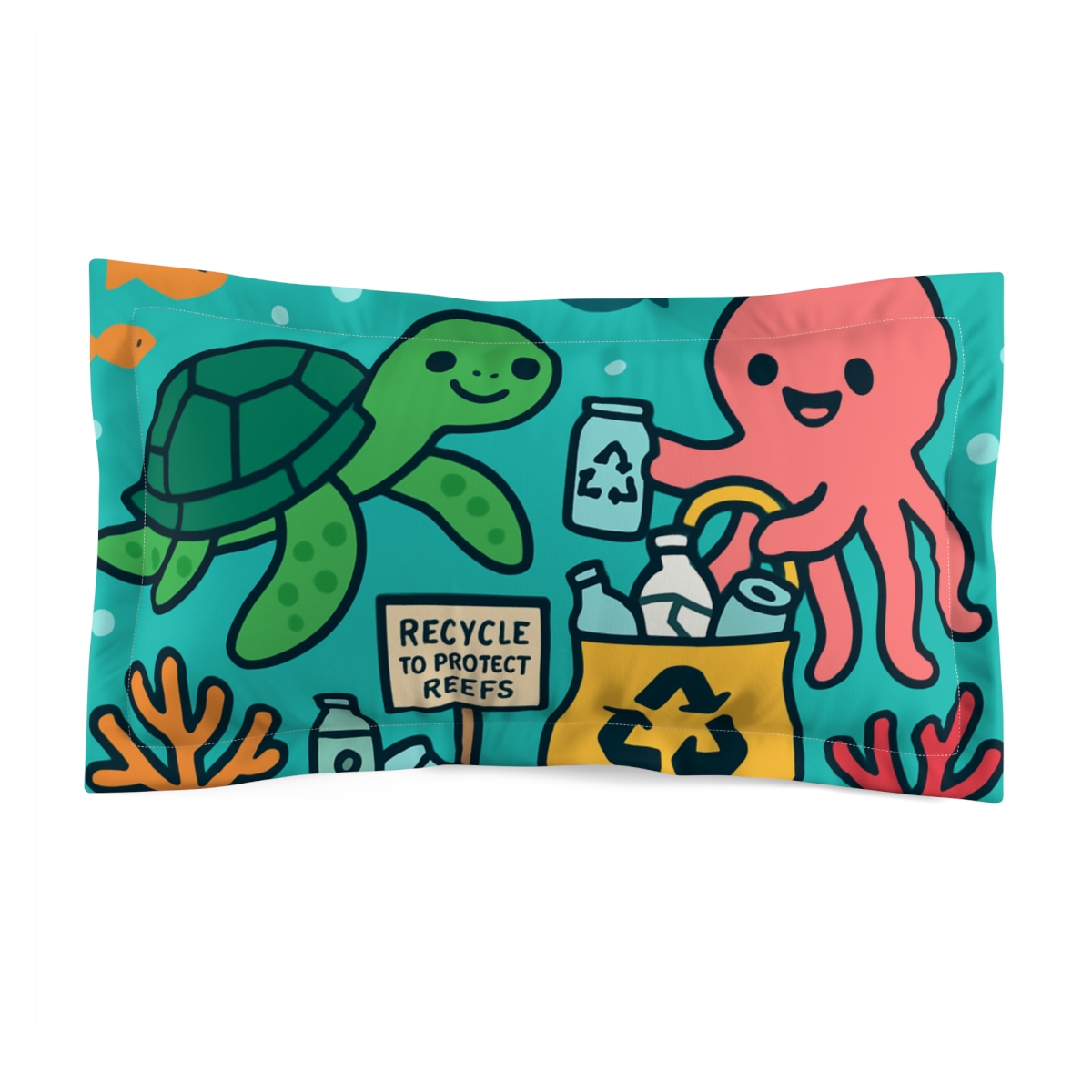 Coral Reef Recycling Patrol designer printed pillows
