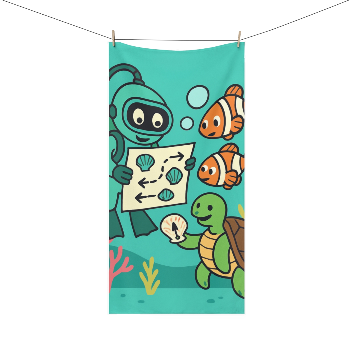 Coral Reef Robot And The Bubble Map decorative home towels