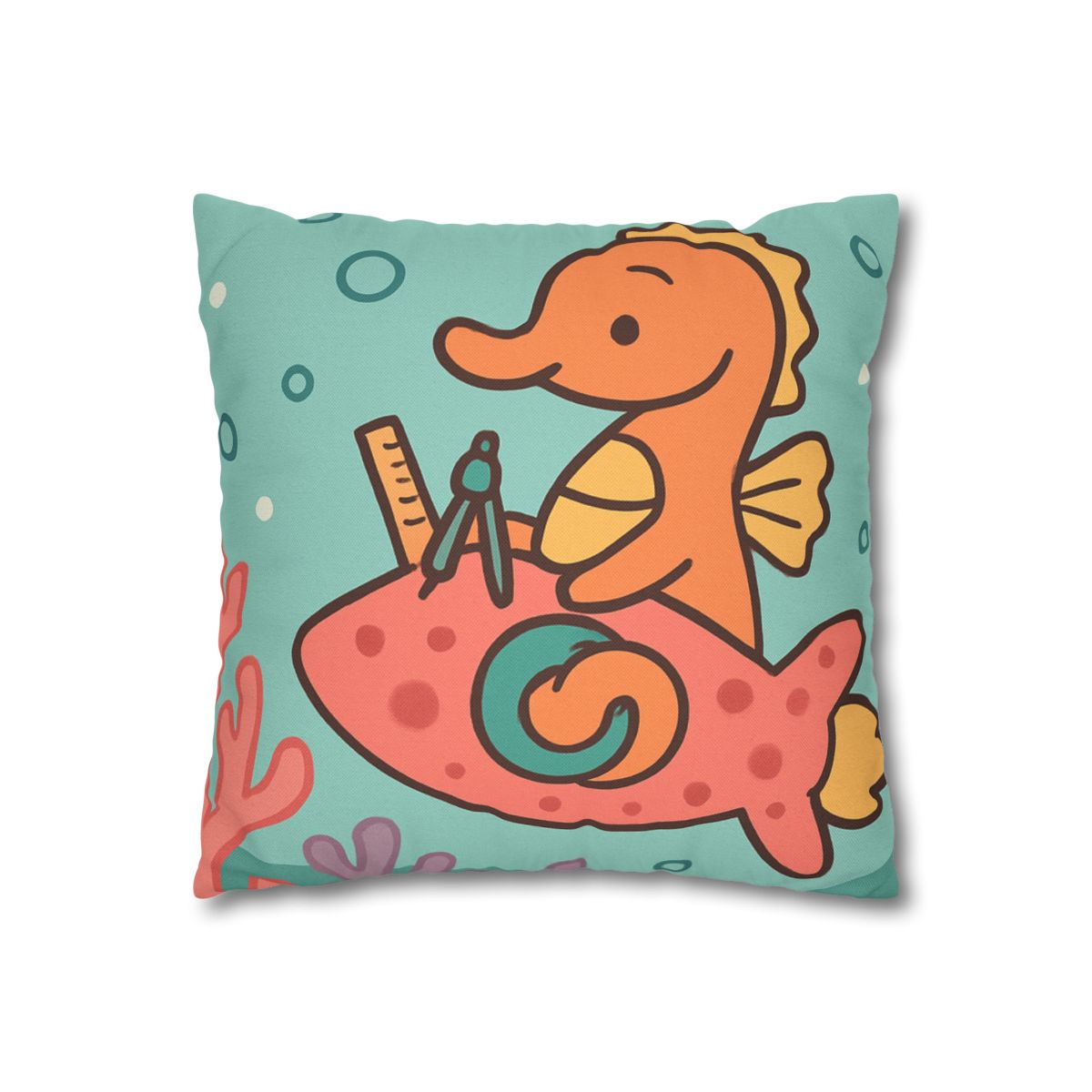Coral Rocket Seahorse designer print pillow cases