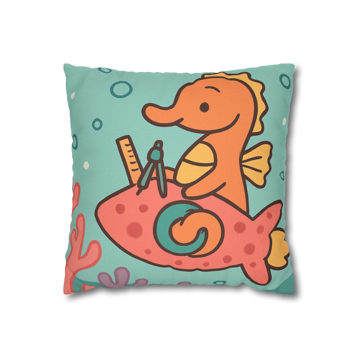 Coral Rocket Seahorse designer print pillow cases