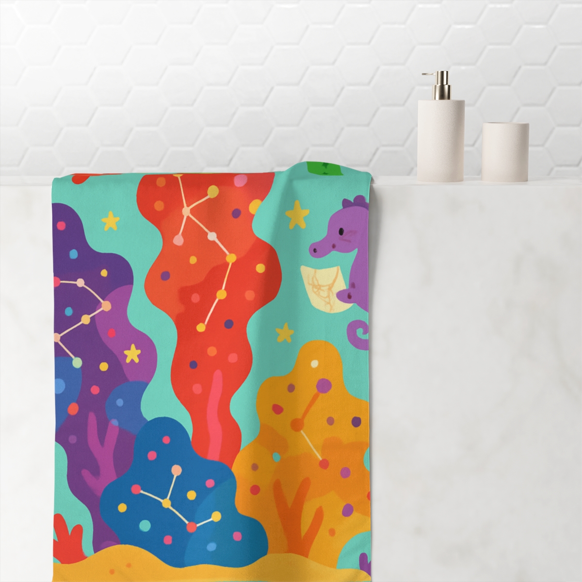 Cosmic Coral Reef Explorers personalized bath towels