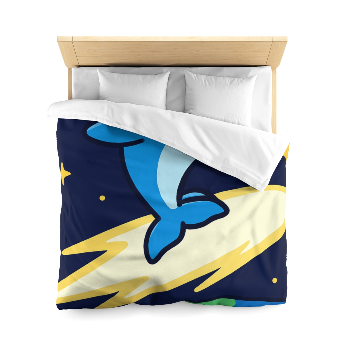Cosmic Dolphin Comet Ride designer printed duvets