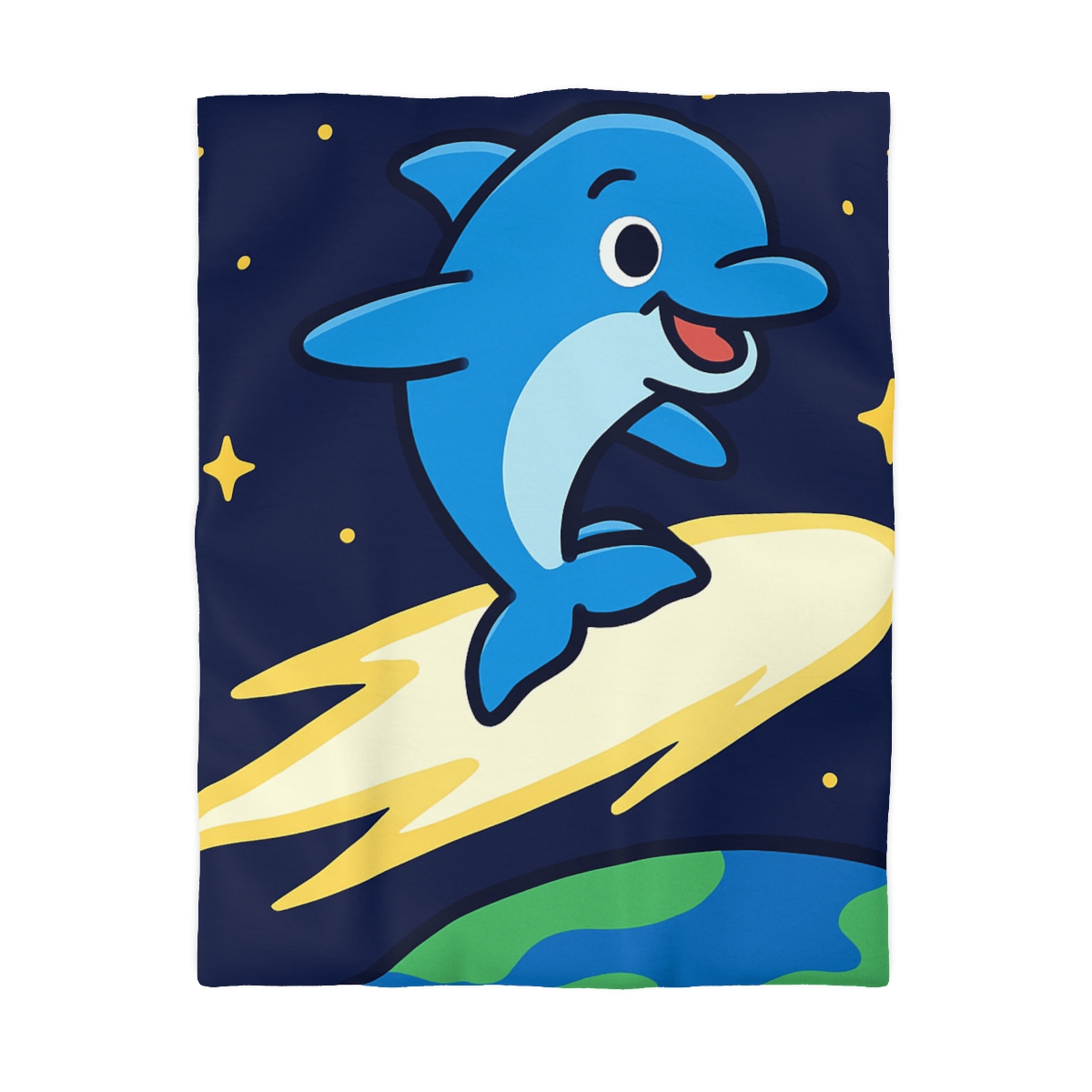 Cosmic Dolphin Comet Ride designer printed duvets