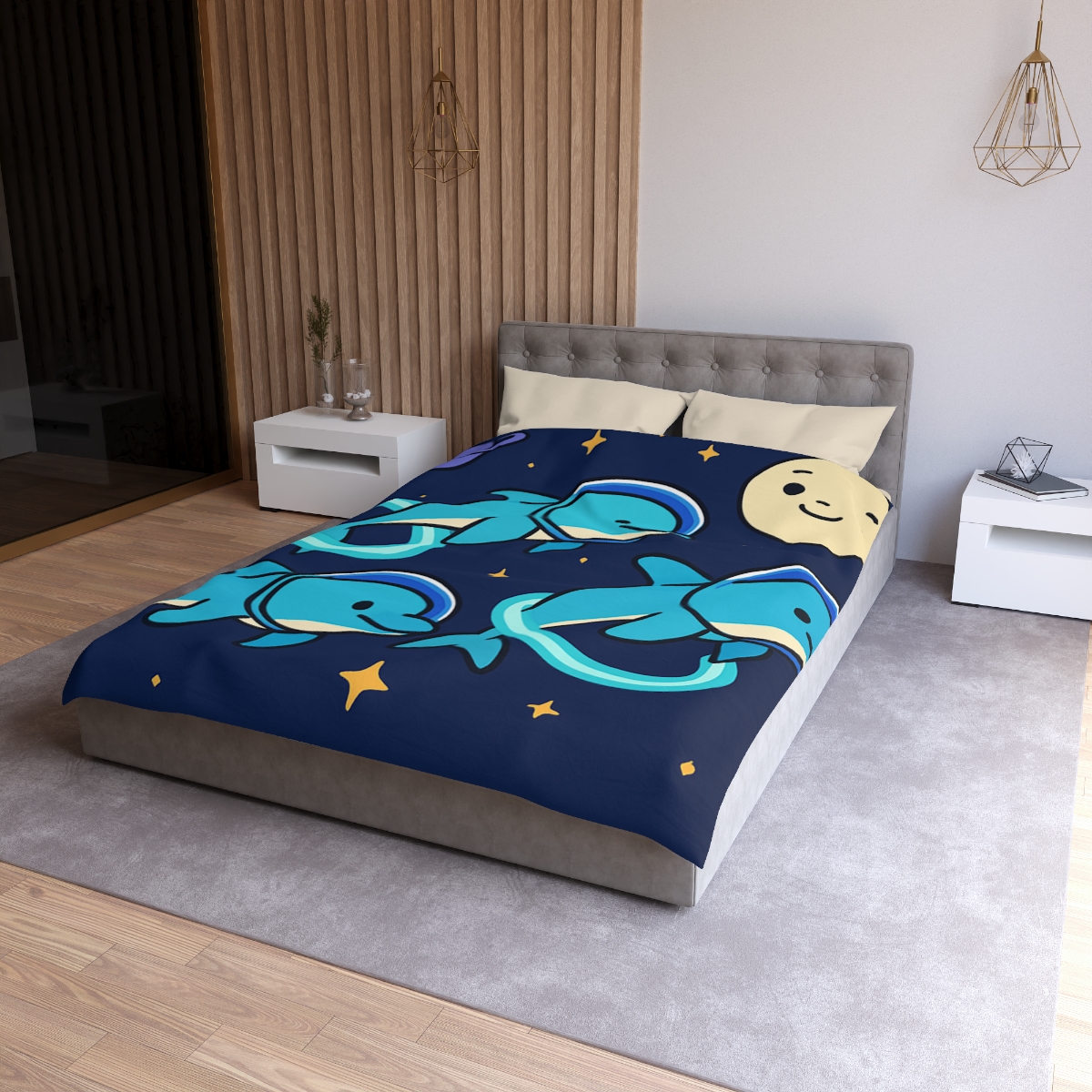 Cosmic Dolphin Playground personalized bedding duvets