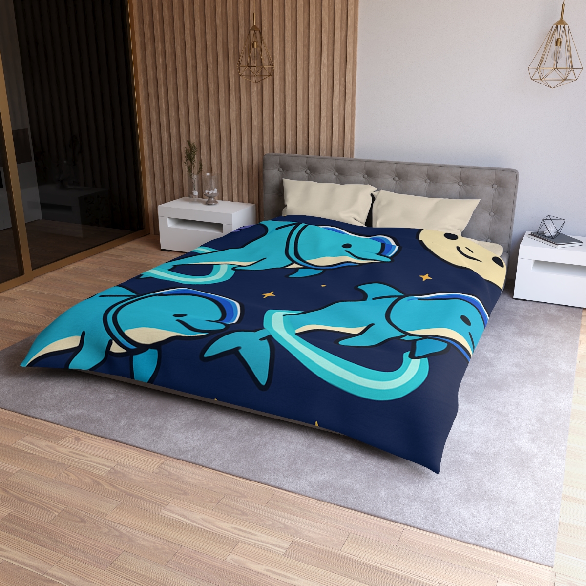 Cosmic Dolphin Playground personalized bedding duvets
