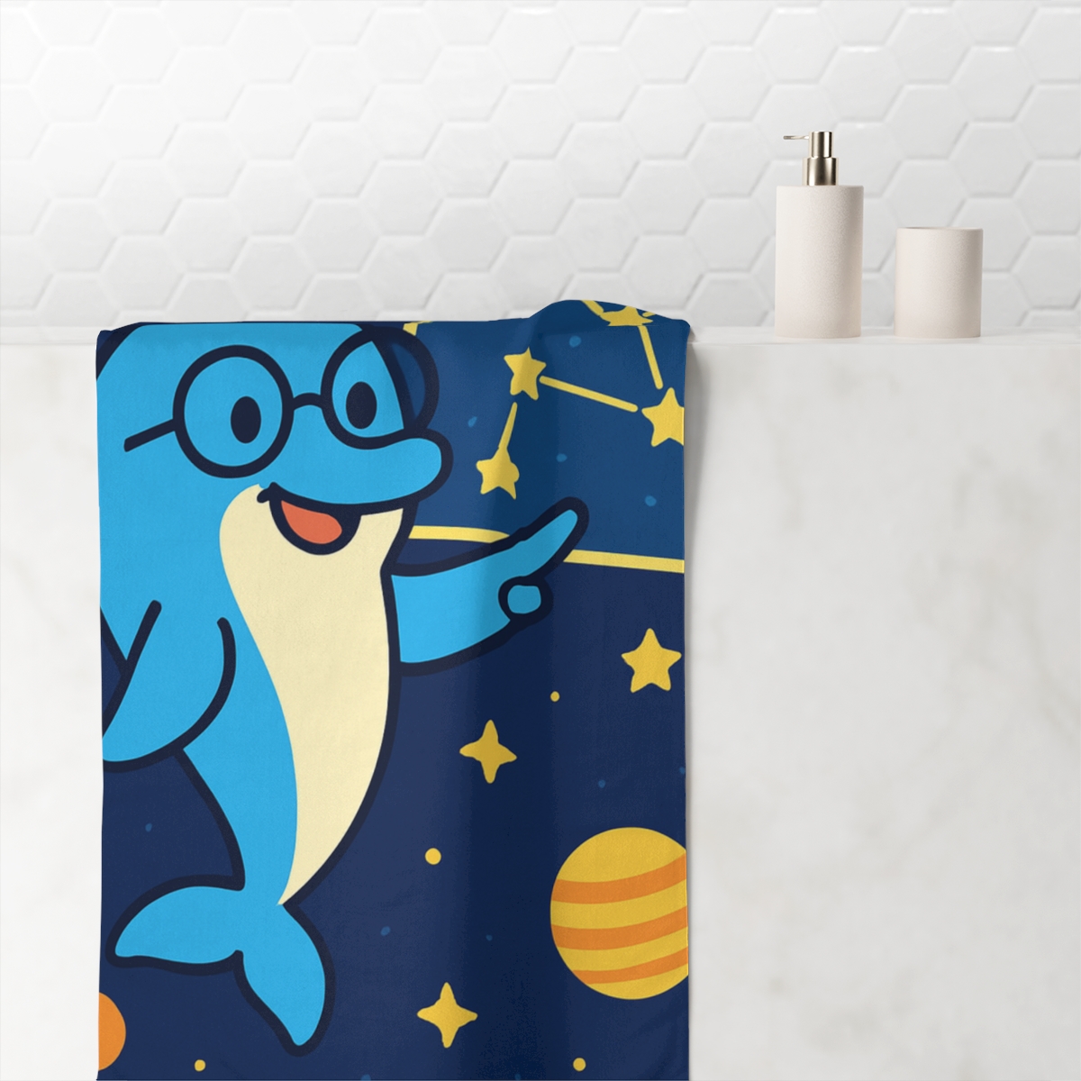 Cosmic Dolphin School stylish beach towels