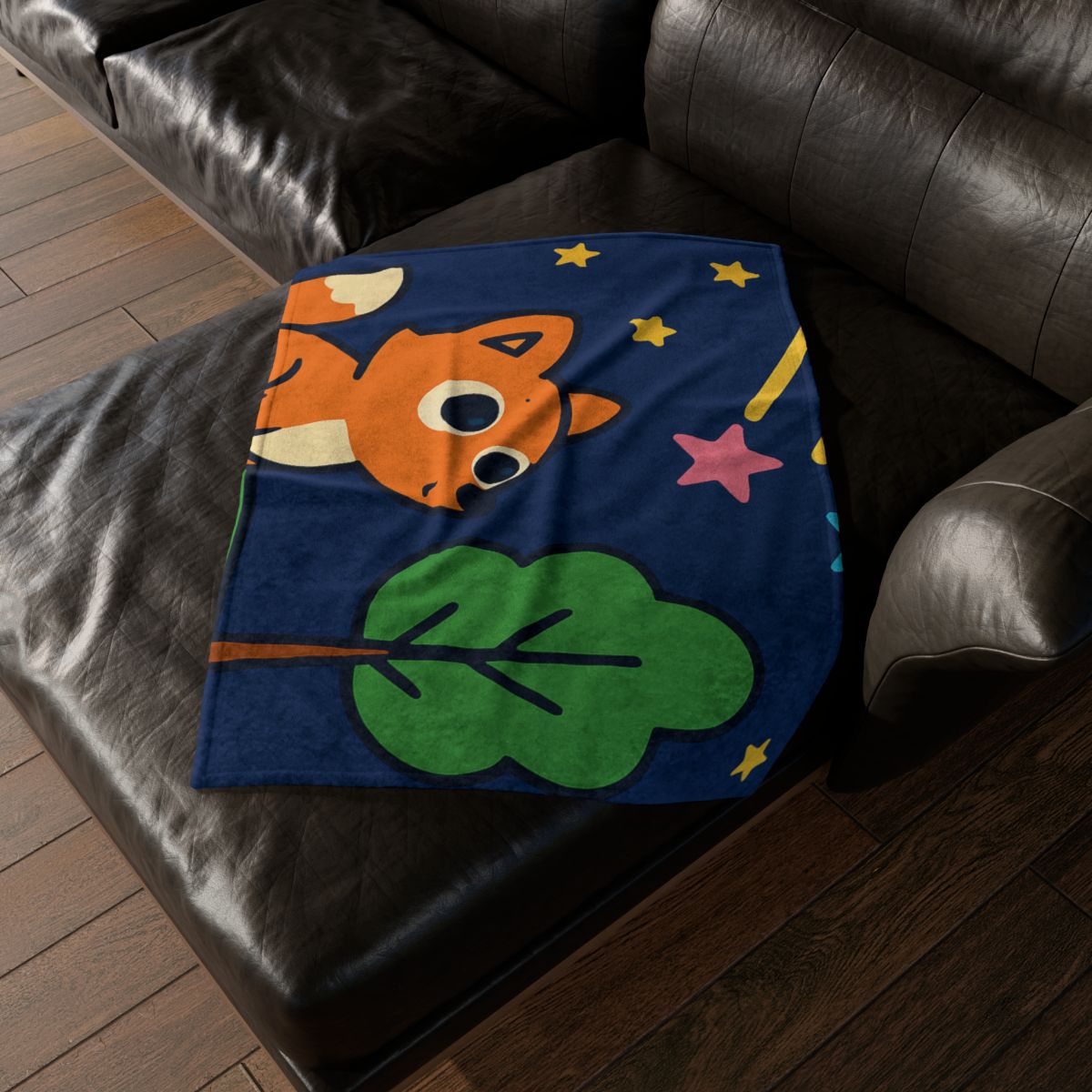 Cosmic Forest Fox And The Shooting Stars soft fleece blankets