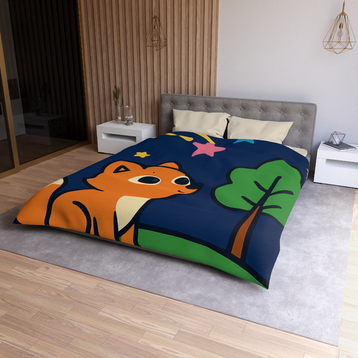 Cosmic Forest Fox And The Shooting Stars soft comforter duvets