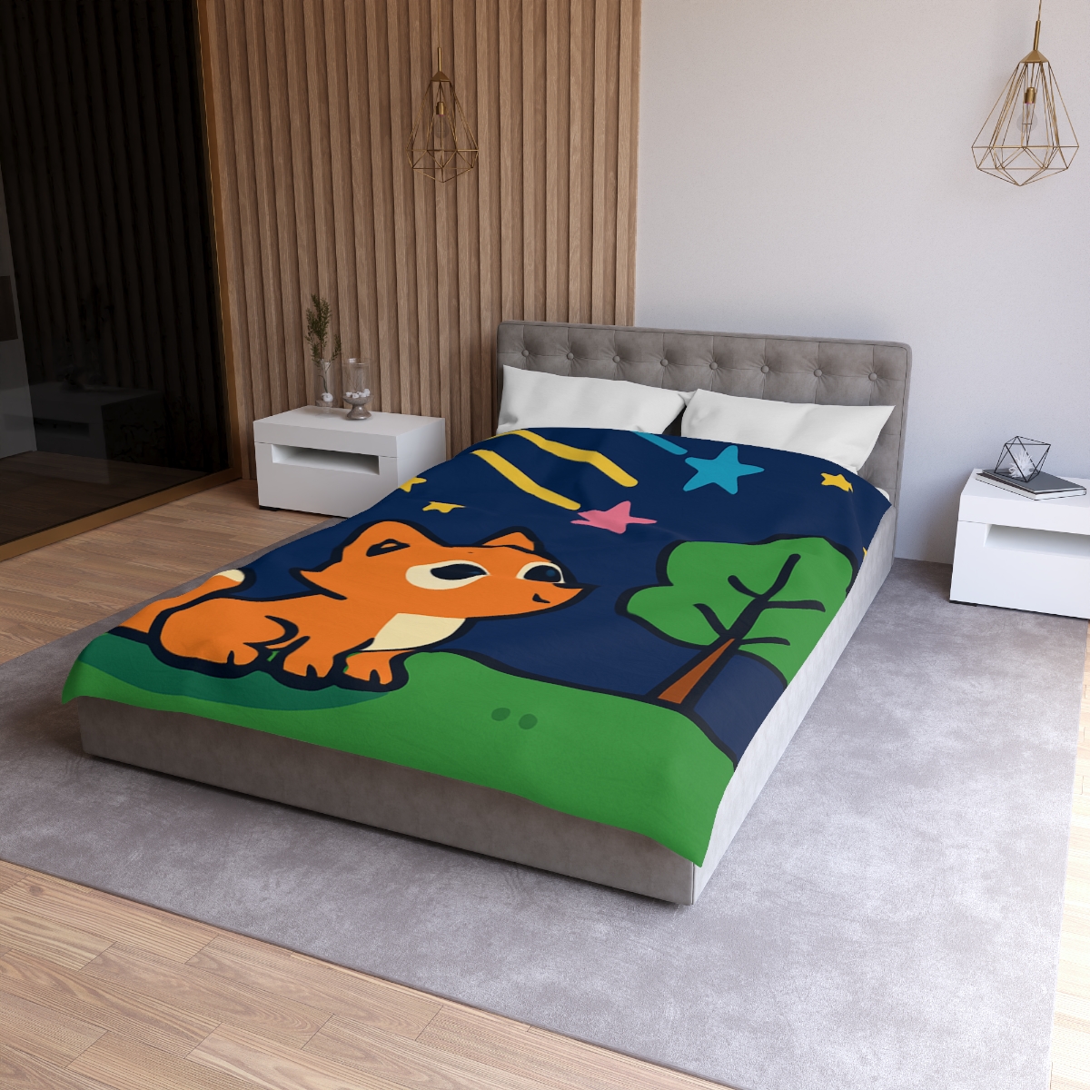 Cosmic Forest Fox And The Shooting Stars soft comforter duvets