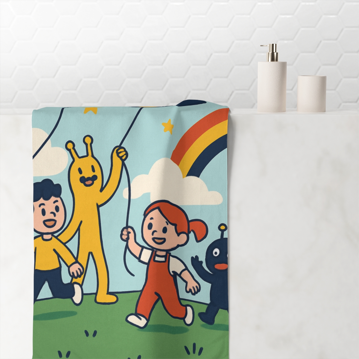 Cosmic Kite Race designer printed towels