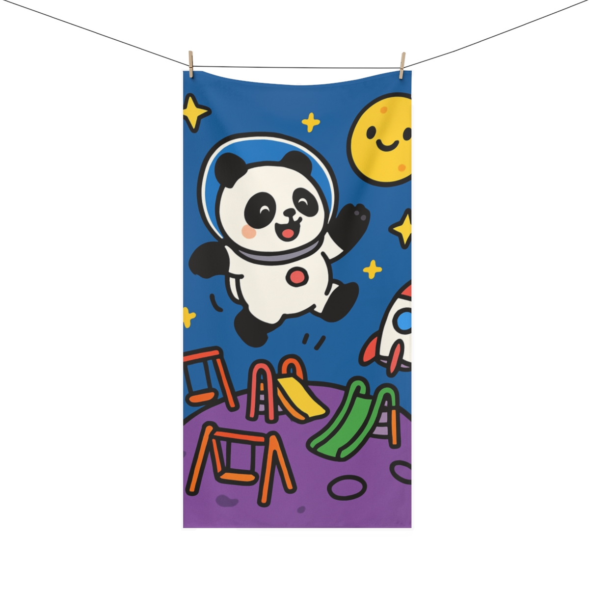 Cosmic Panda Planet Playground designer printed towels