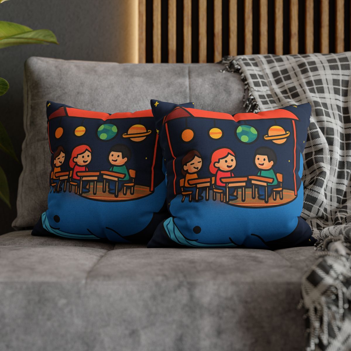Cosmic Whale Classroom personalized pillow covers