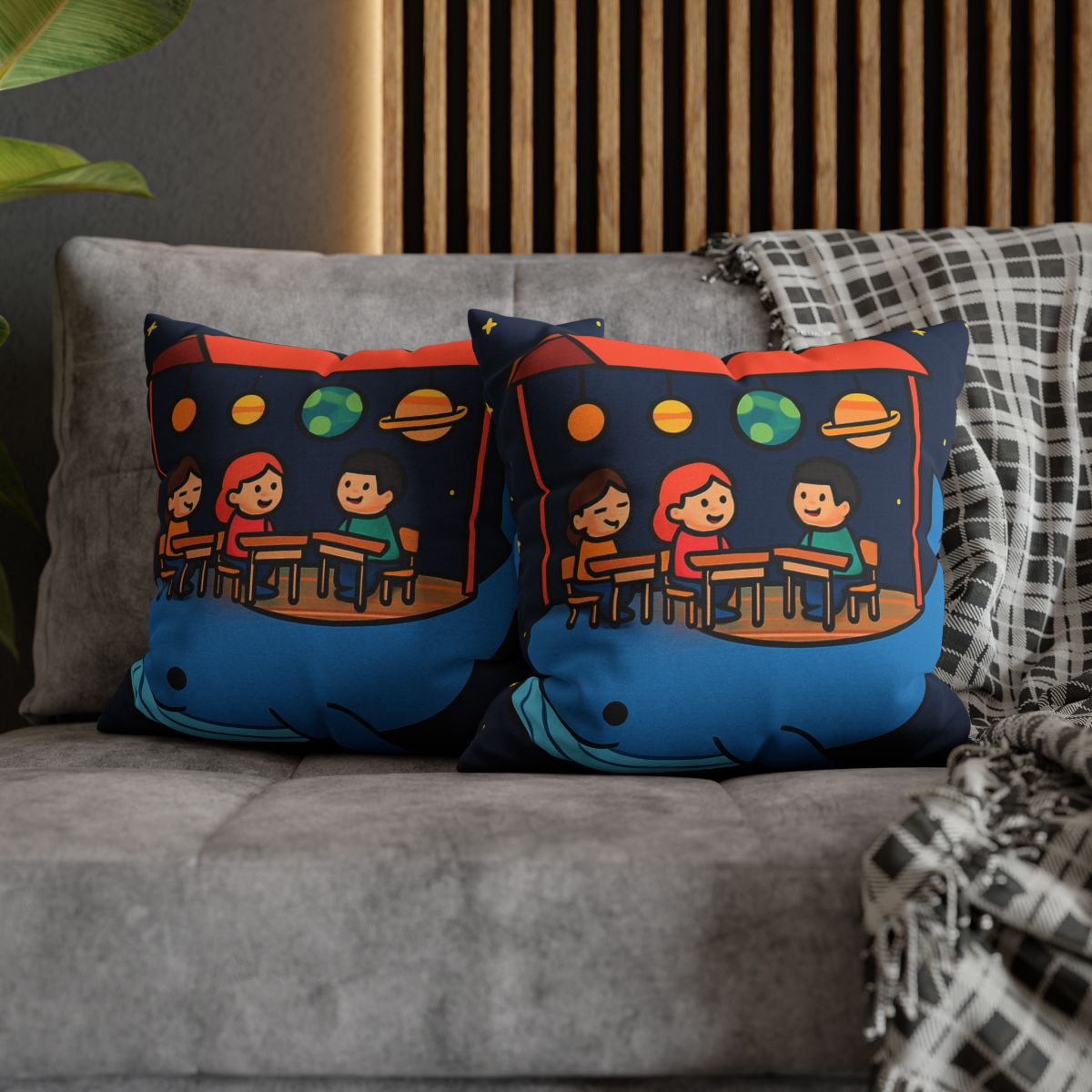 Cosmic Whale Classroom personalized pillow covers