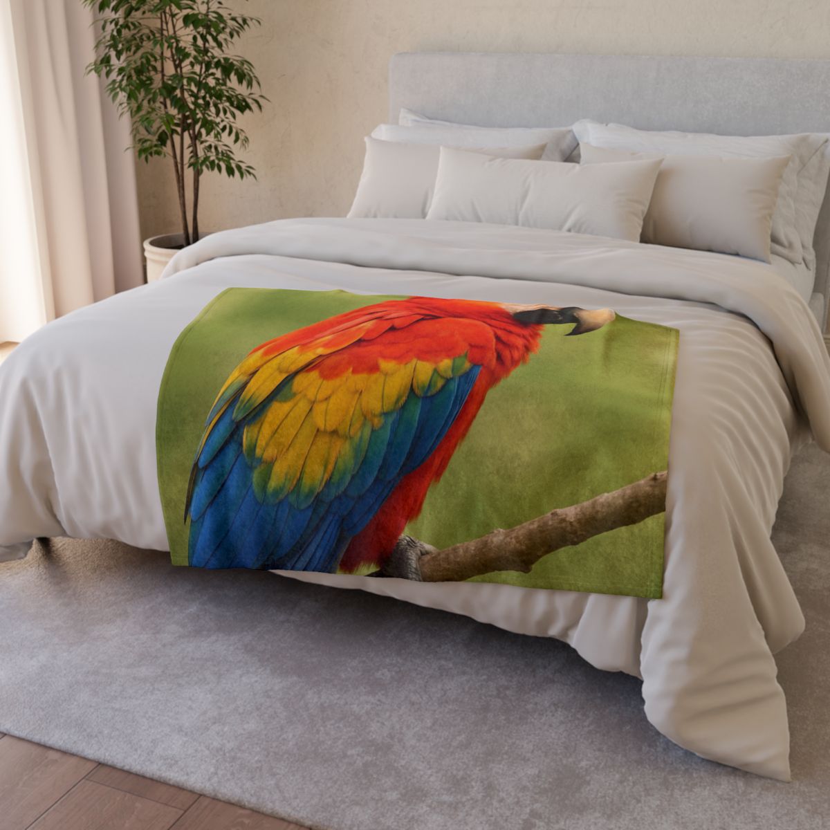 Crimson Cascade Scarlet Macaw unique gift blanketscustom blankets