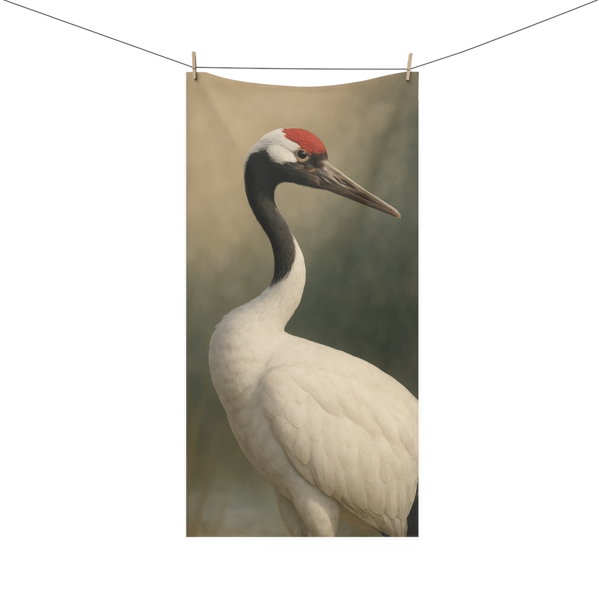 Crimson Poise Red Crowned Crane designer printed towels